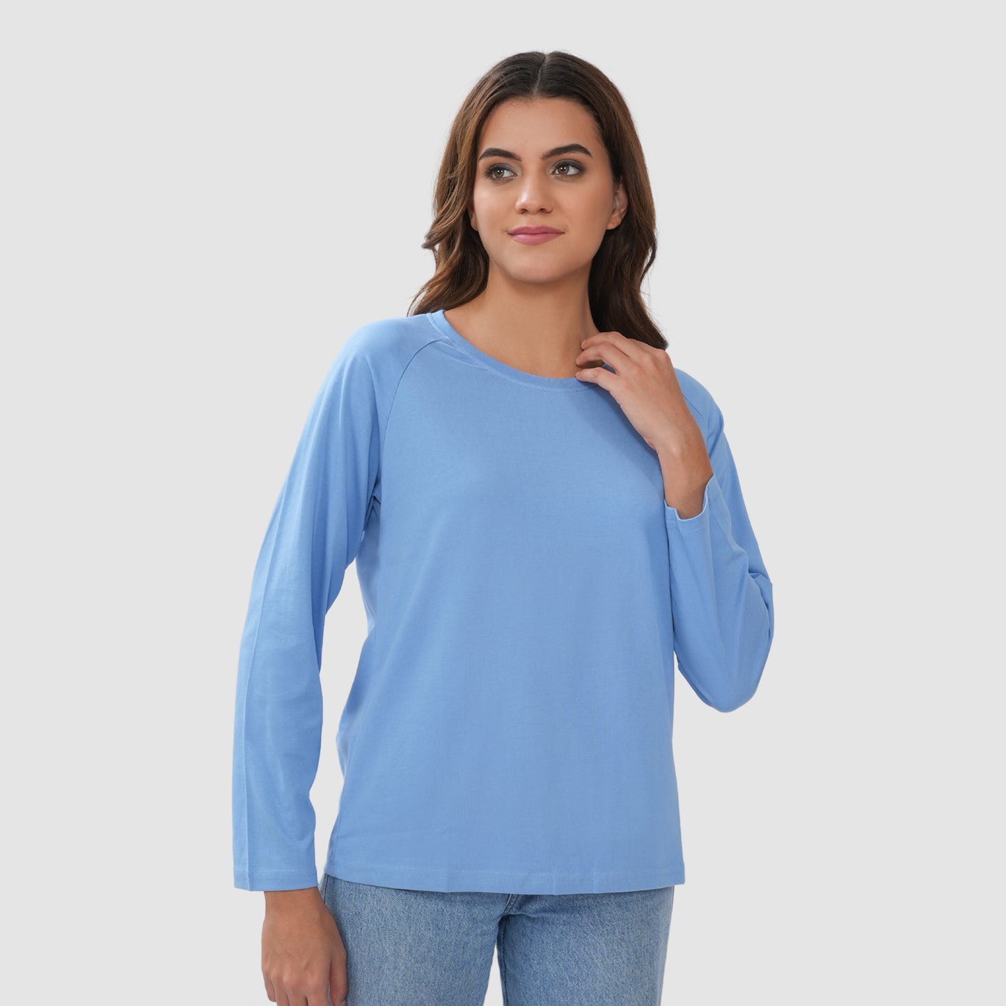 Women Round Neck Lounge Wear Printed Tee- Comfort Fit - Lt. Navy