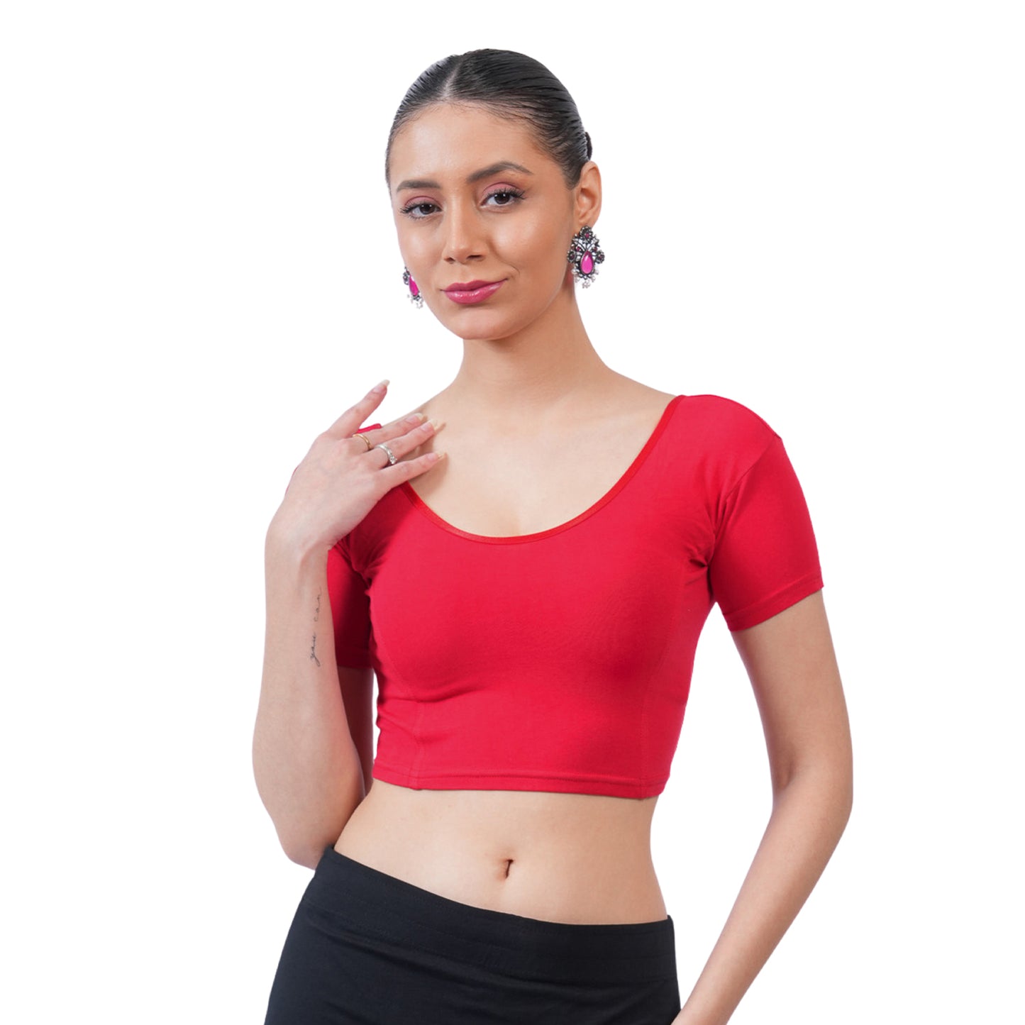 Vami Women's Cotton Stretchable Readymade Blouses - Red