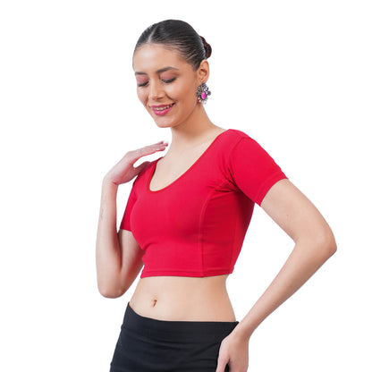 Vami Women's Cotton Stretchable Readymade Blouses -True Red