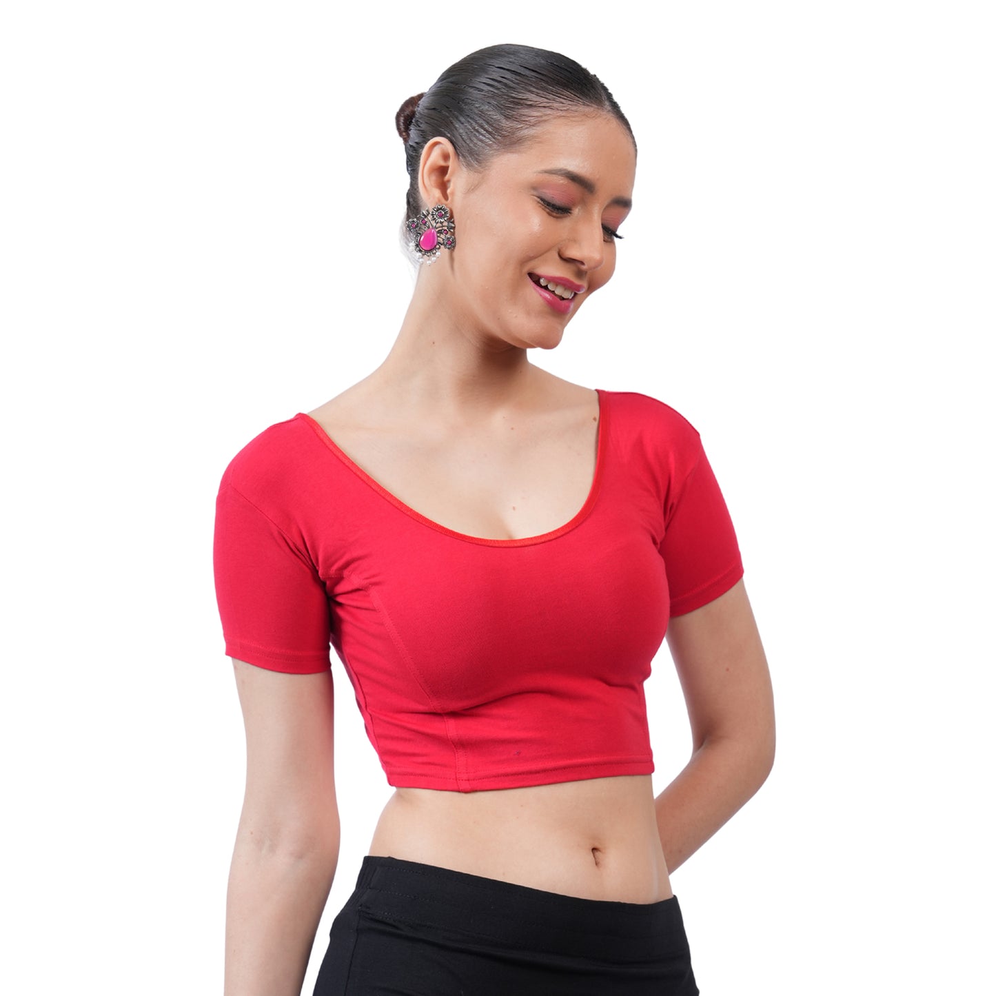 Vami Women's Cotton Stretchable Readymade Blouses -True Red