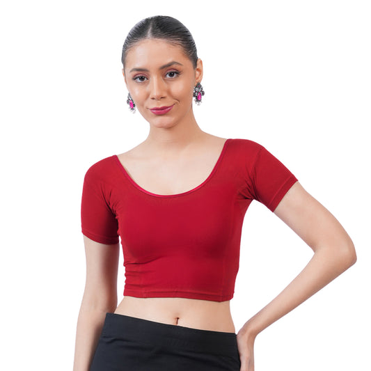 Vami Women's Cotton Stretchable Readymade Blouses - Maroon