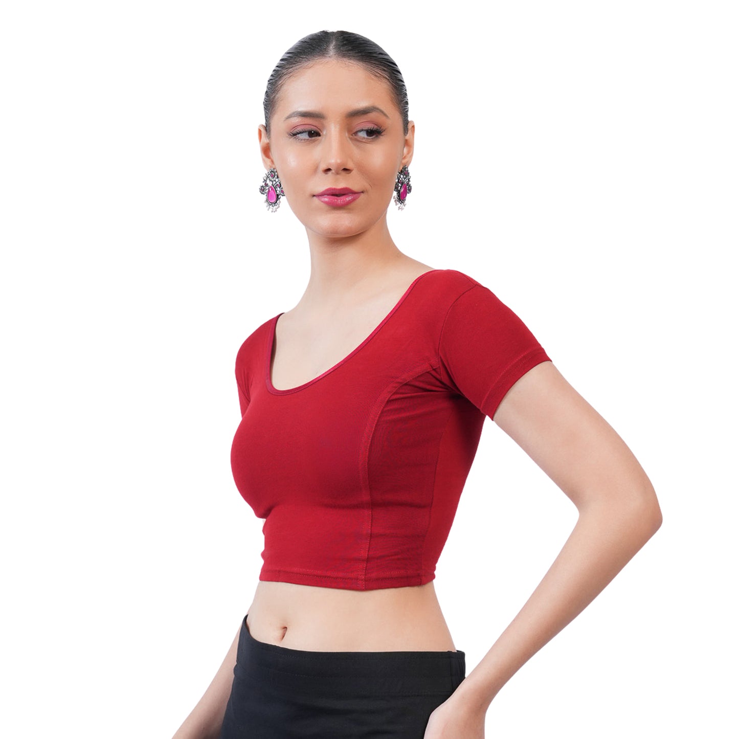 Vami Women's Cotton Stretchable Readymade Blouses - Mauve
