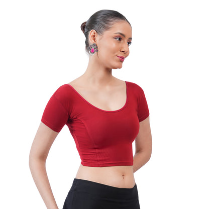 Vami Women's Cotton Stretchable Readymade Blouses - Mauve