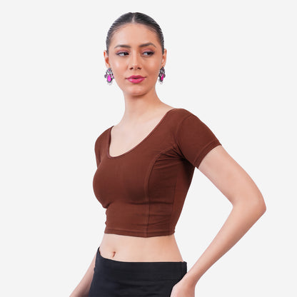 Vami Women's Cotton Stretchable Readymade Blouses - Baked Apple