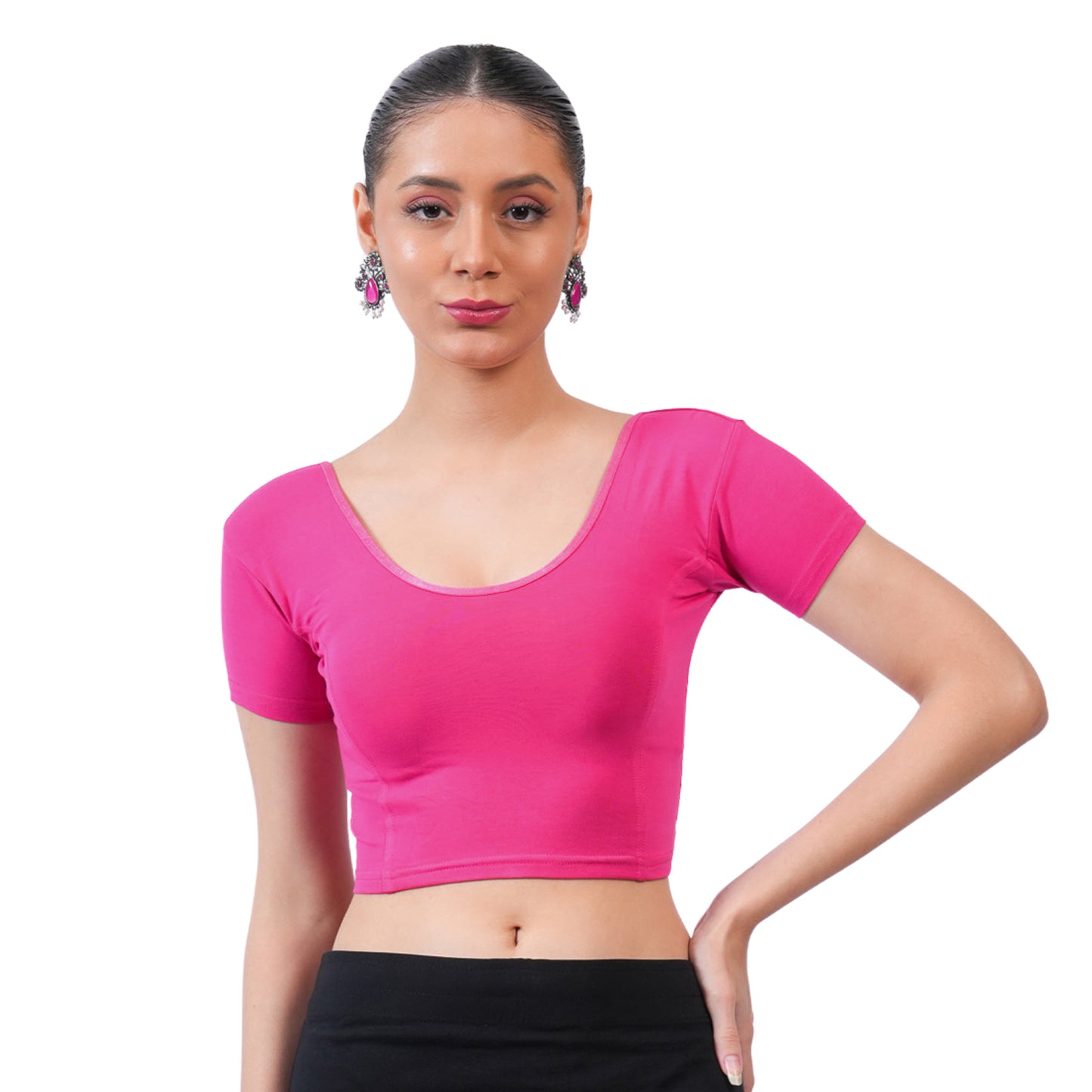 Vami Women's Cotton Stretchable Readymade Blouses -Bright Rose