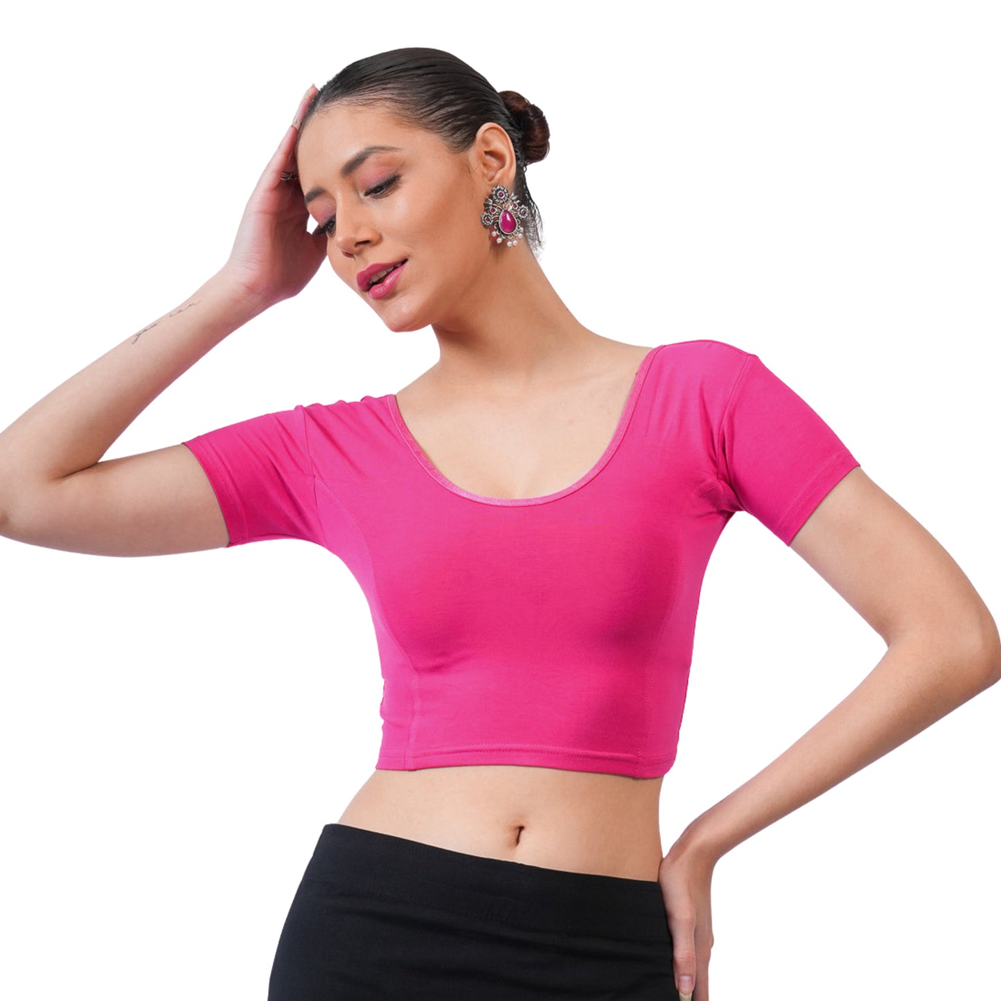 Vami Women's Cotton Stretchable Readymade Blouses -Bright Rose