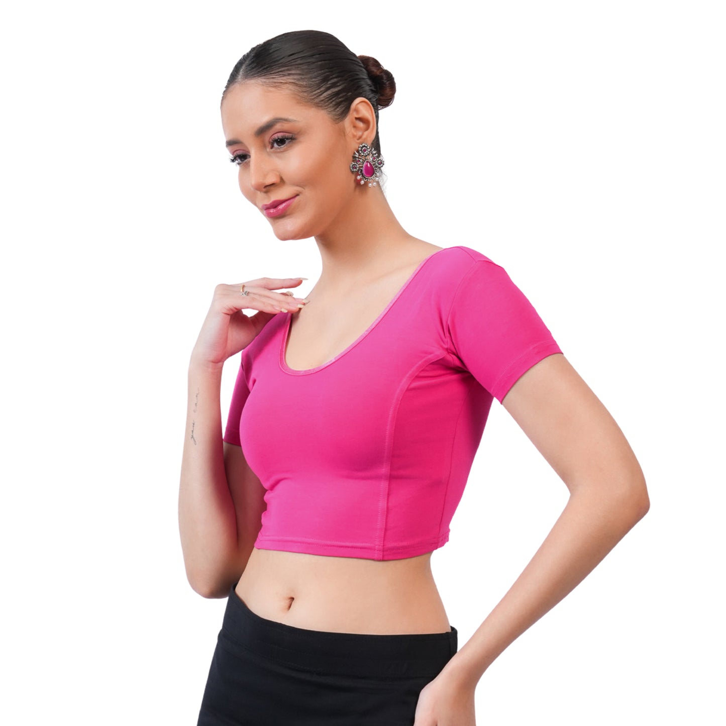 Vami Women's Cotton Stretchable Readymade Blouses -Bright Rose