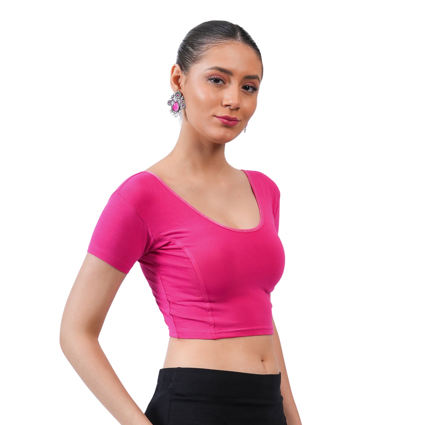 Vami Women's Cotton Stretchable Readymade Blouses -Bright Rose
