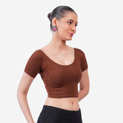Vami Women's Cotton Stretchable Readymade Blouses - Baked Apple