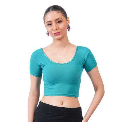 Vami Women's Cotton Stretchable Readymade Blouses - Water Green