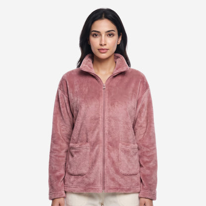 Bonjour Women’s 100 % polyester Winter Fleece Jacket | Soft Lightweight Warm Loungewear | Full-Zip Stand Collar.