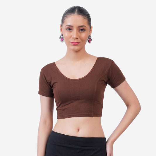 Vami Women's Cotton Stretchable Readymade Blouses - Chocolate Truffle