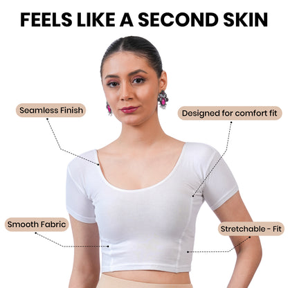 Vami Women's Cotton Stretchable Readymade Blouses - White