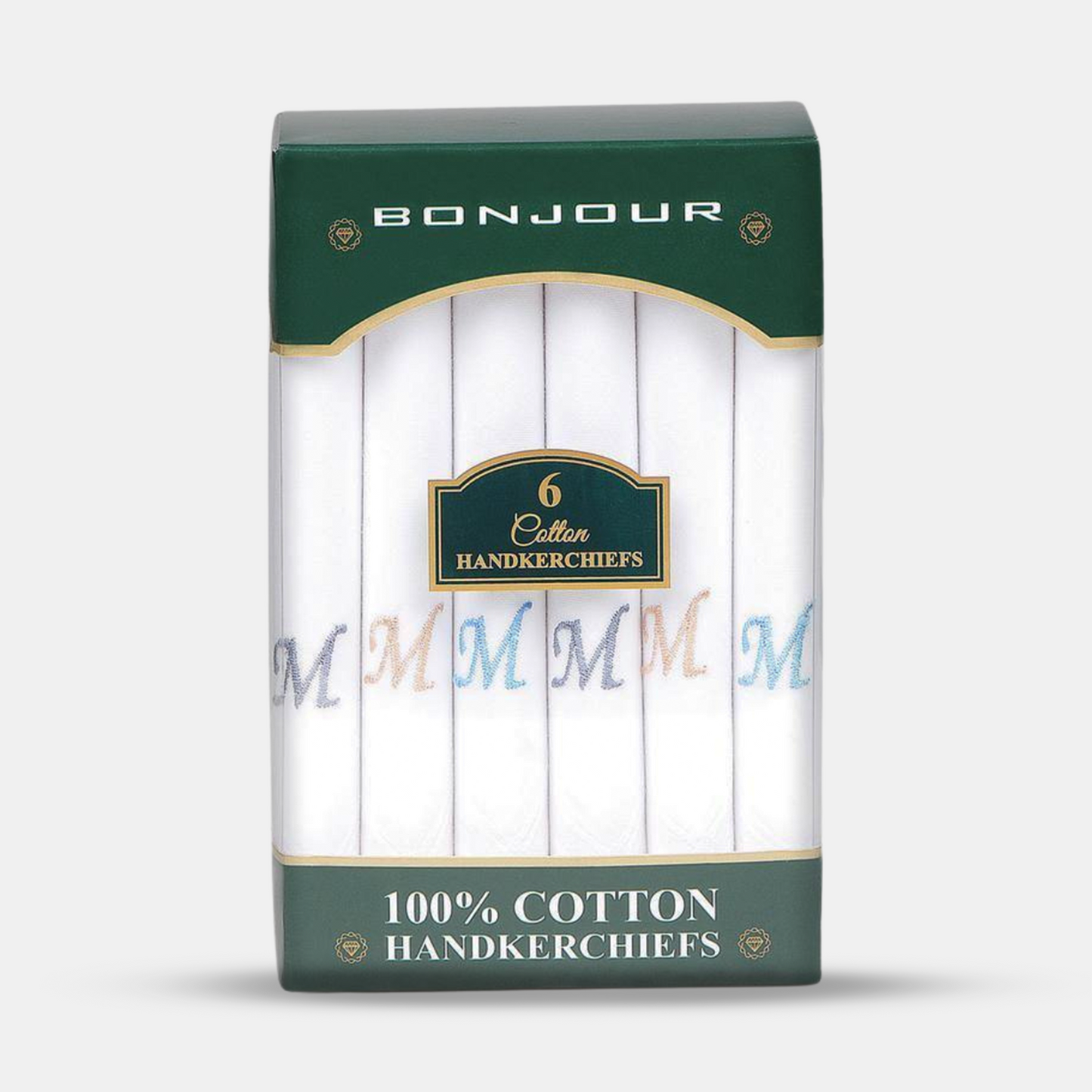 Men's White Cotton Handkerchief With Alphabetical Initial - Pack Of 6