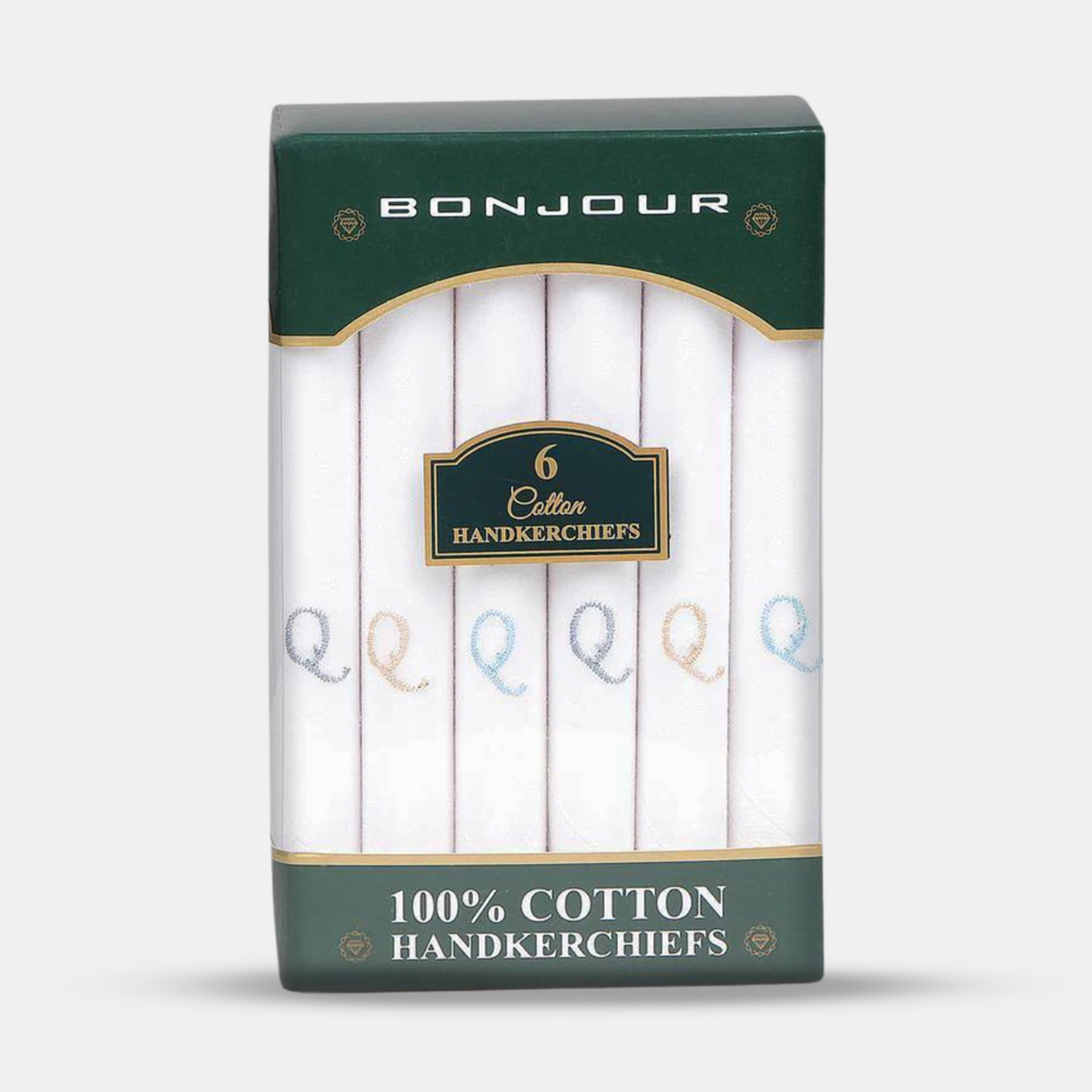 Men's White Cotton Handkerchief With Alphabetical Initial - Pack Of 6