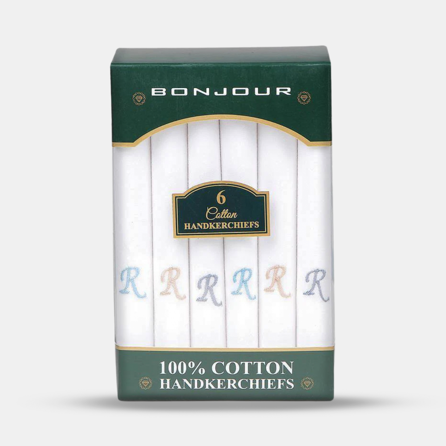 Men's White Cotton Handkerchief With Alphabetical Initial - Pack Of 6