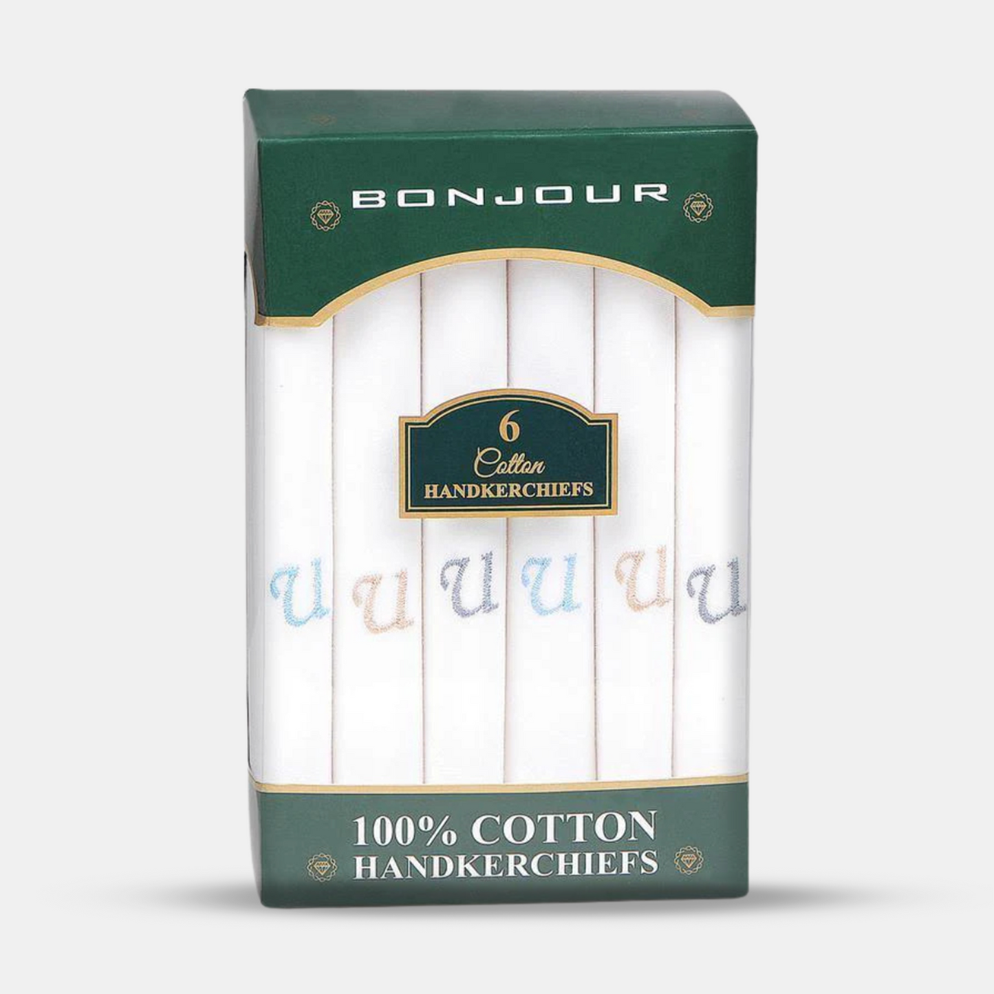 Men's White Cotton Handkerchief With Alphabetical Initial - Pack Of 6