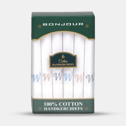 Men's White Cotton Handkerchief With Alphabetical Initial - Pack Of 6