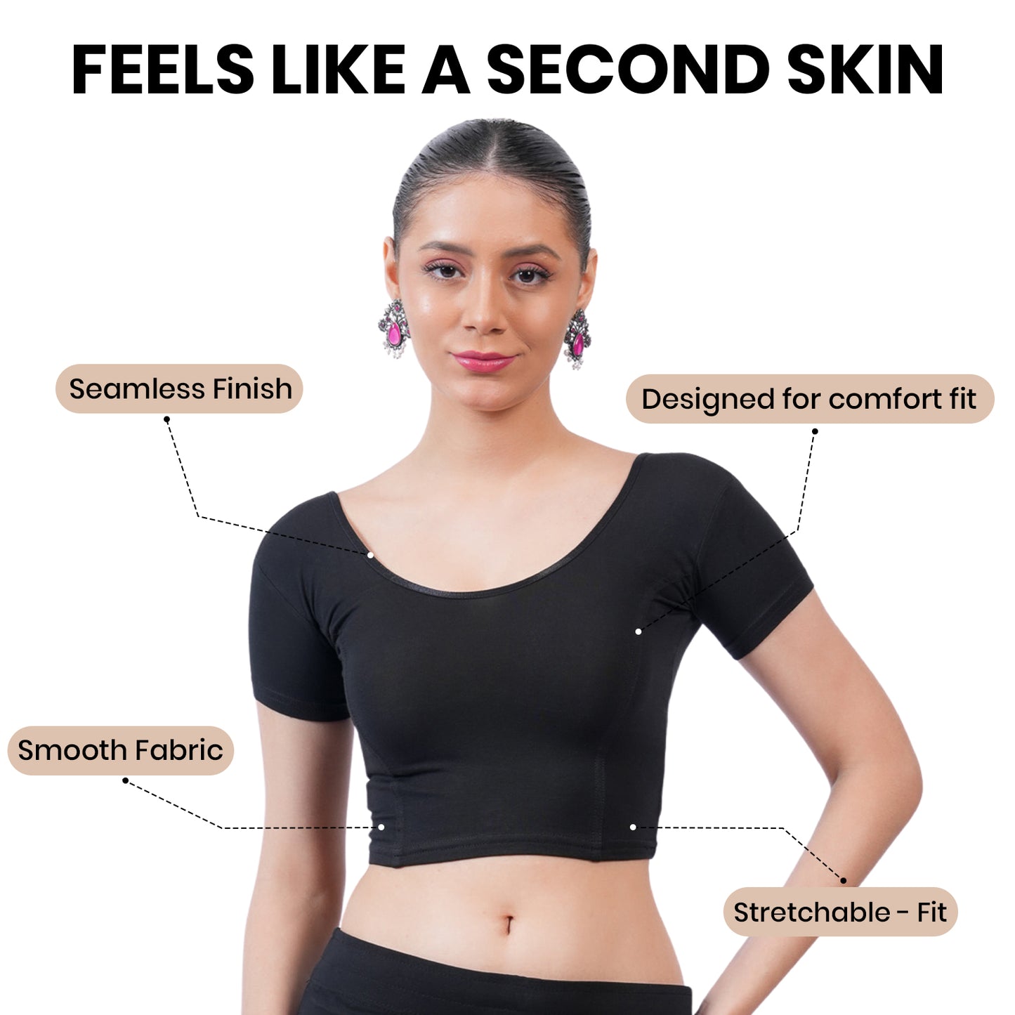 Vami Women's Cotton Stretchable Readymade Blouses - Black