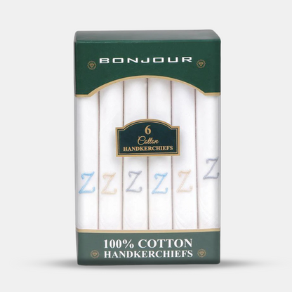 Men's White Cotton Handkerchief With Alphabetical Initial - Pack Of 6