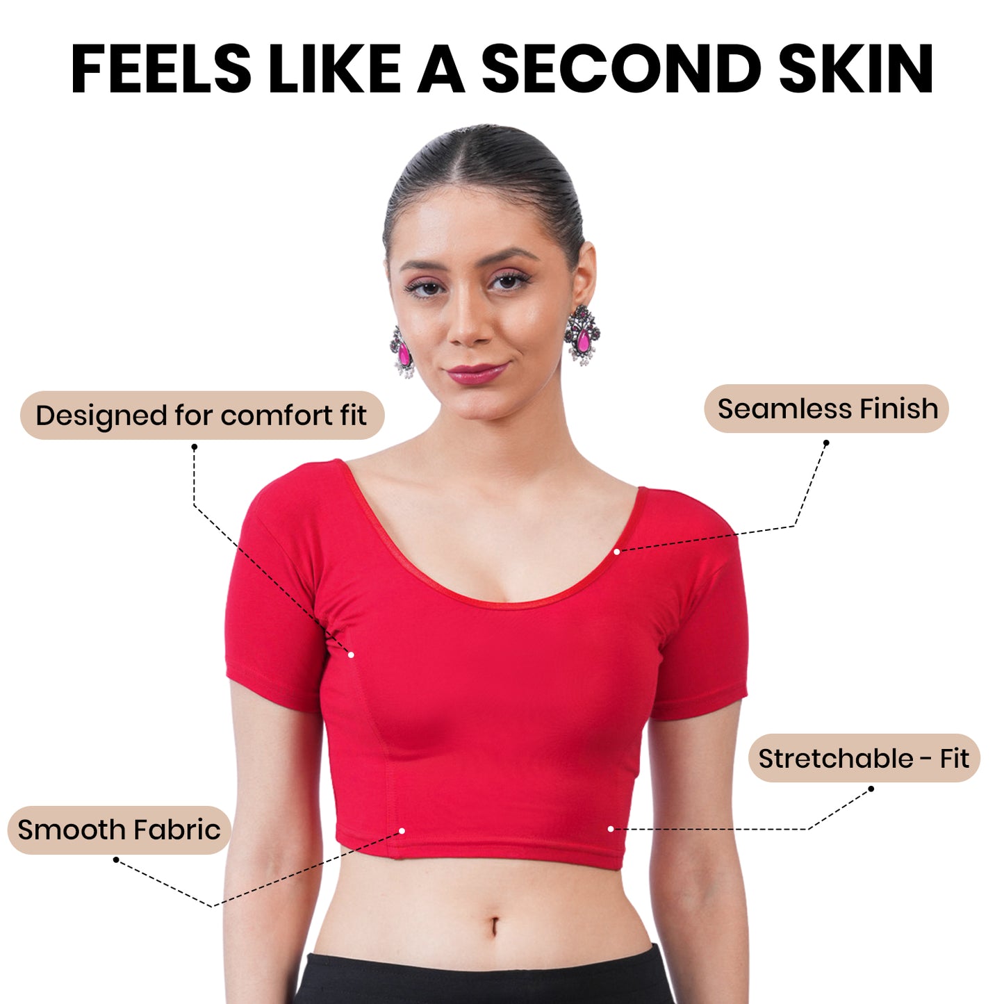 Vami Women's Cotton Stretchable Readymade Blouses -True Red