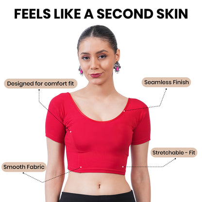 Vami Women's Cotton Stretchable Readymade Blouses - Red