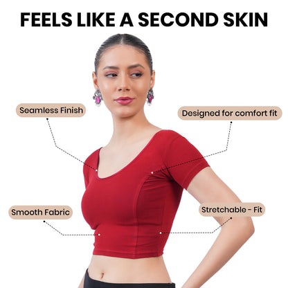 Vami Women's Cotton Stretchable Readymade Blouses - Maroon