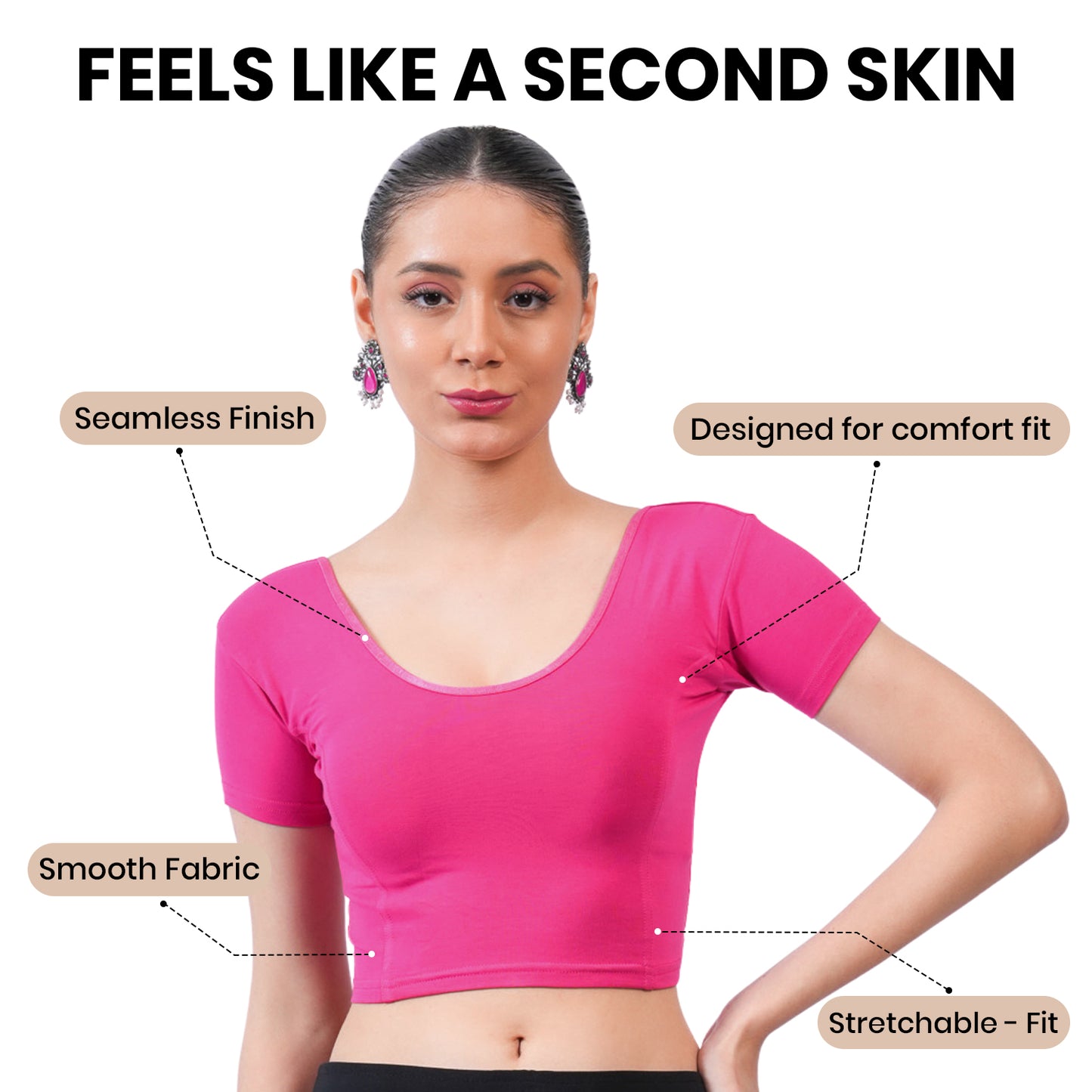 Vami Women's Cotton Stretchable Readymade Blouses -Bright Rose