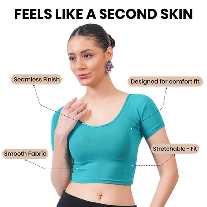 Vami Women's Cotton Stretchable Readymade Blouses - Water Green