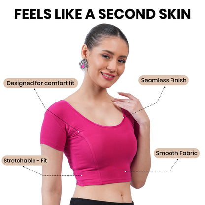 Vami Women's Cotton Stretchable Readymade Blouses - Fuchsia
