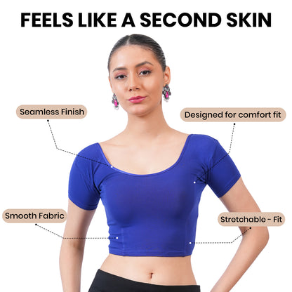 Vami Women's Cotton Stretchable Readymade Blouses - Ink Blue