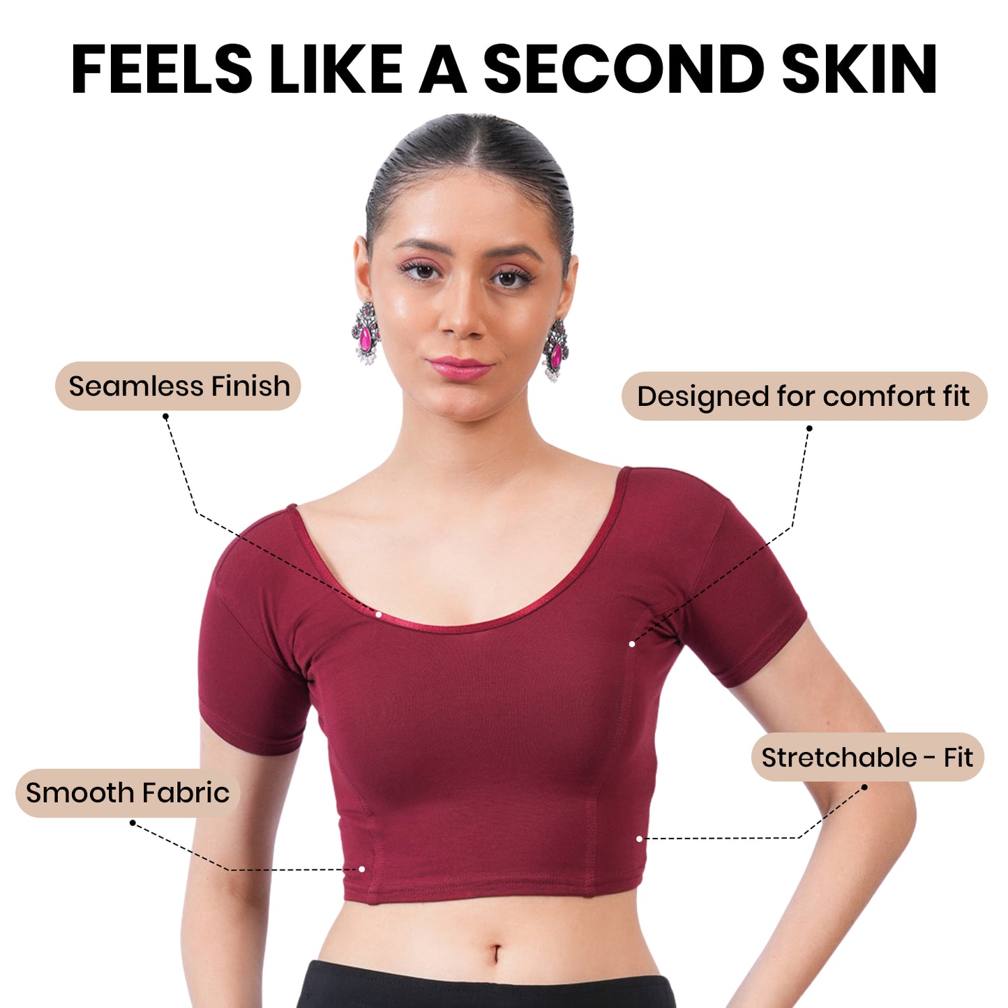 Vami Women's Cotton Stretchable Readymade Blouses - Dark Maroon
