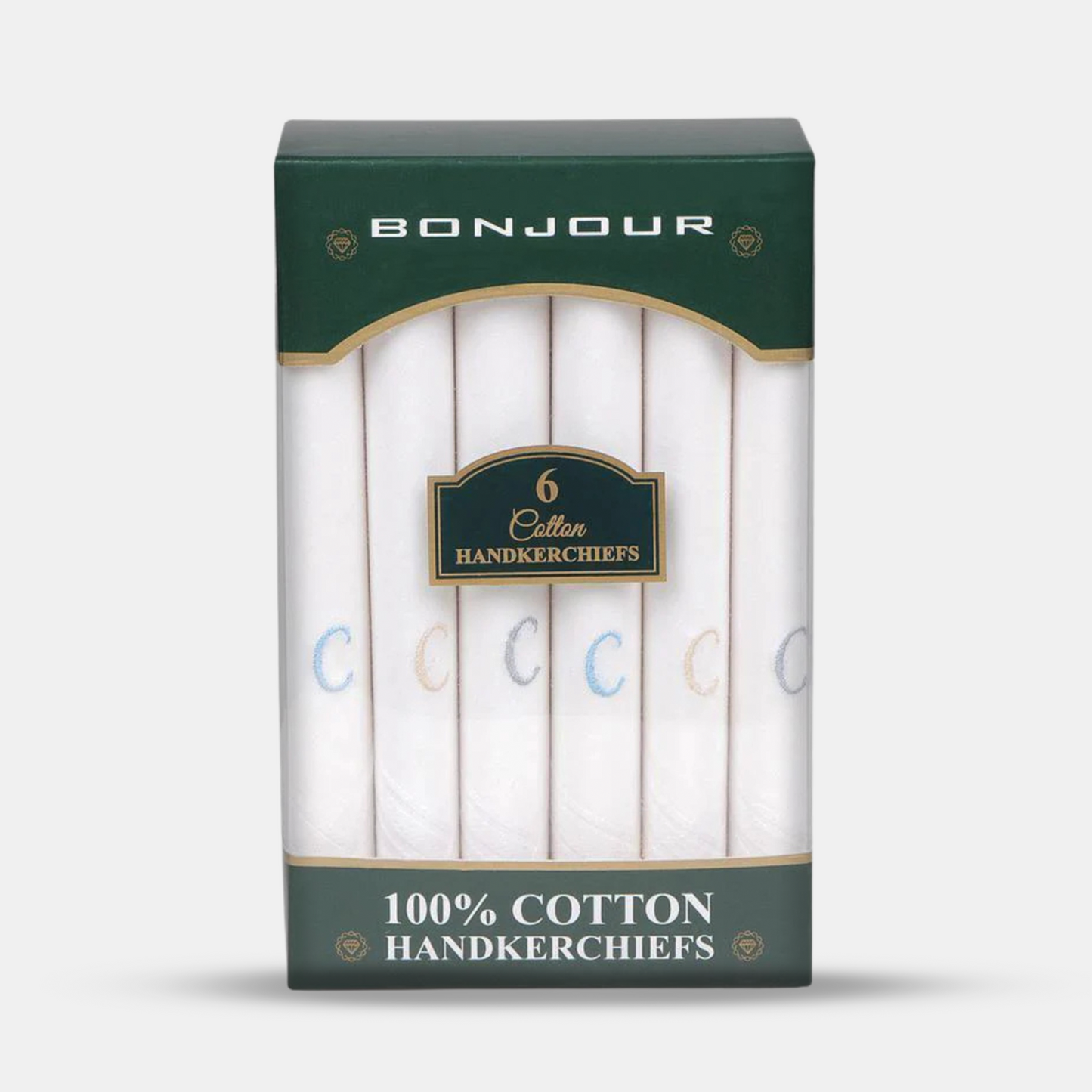 Men's White Cotton Handkerchief With Alphabetical Initial - Pack Of 6