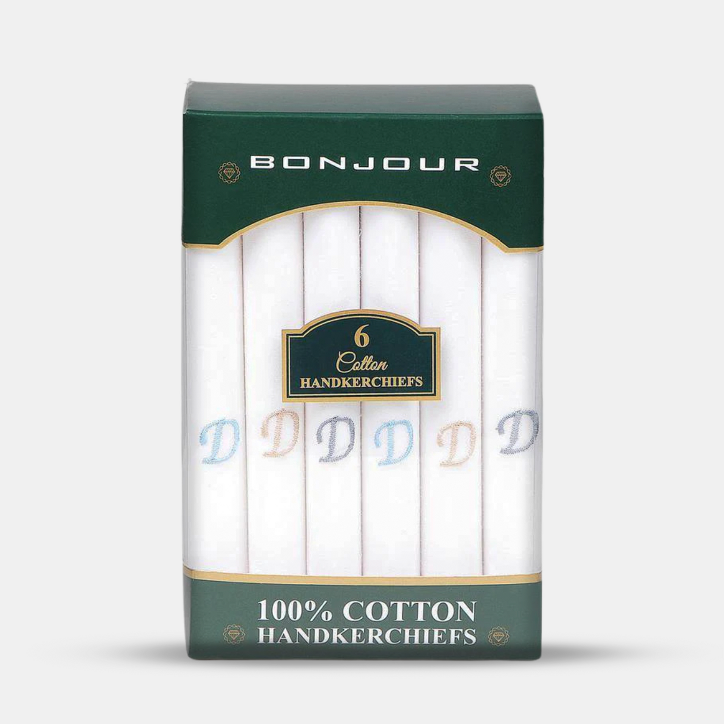 Men's White Cotton Handkerchief With Alphabetical Initial - Pack Of 6