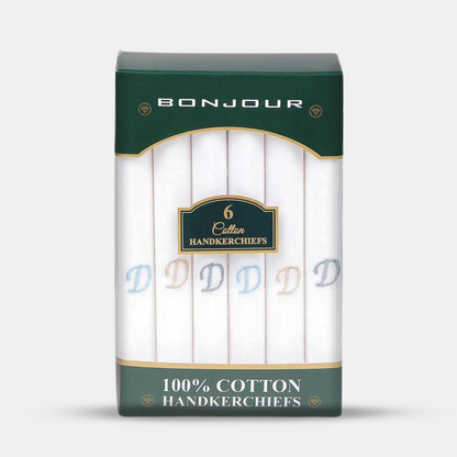 Men's White Cotton Handkerchief With Alphabetical Initial - Pack Of 6