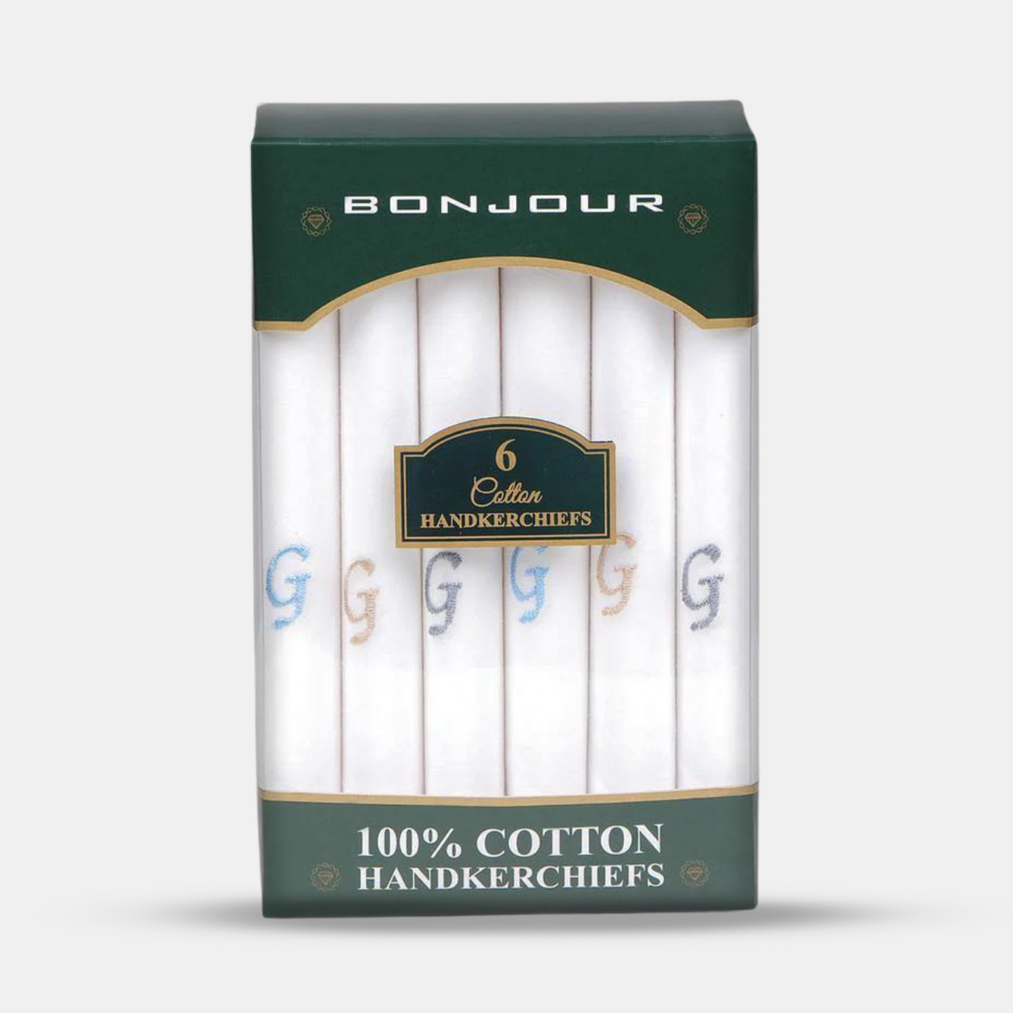 Men's White Cotton Handkerchief With Alphabetical Initial - Pack Of 6