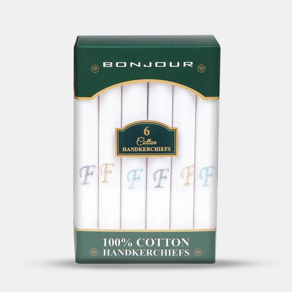 Men's White Cotton Handkerchief With Alphabetical Initial - Pack Of 6