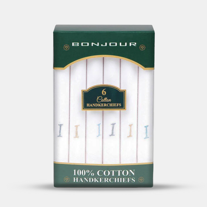 Men's White Cotton Handkerchief With Alphabetical Initial - Pack Of 6
