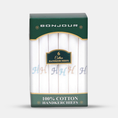Men's White Cotton Handkerchief With Alphabetical Initial - Pack Of 6