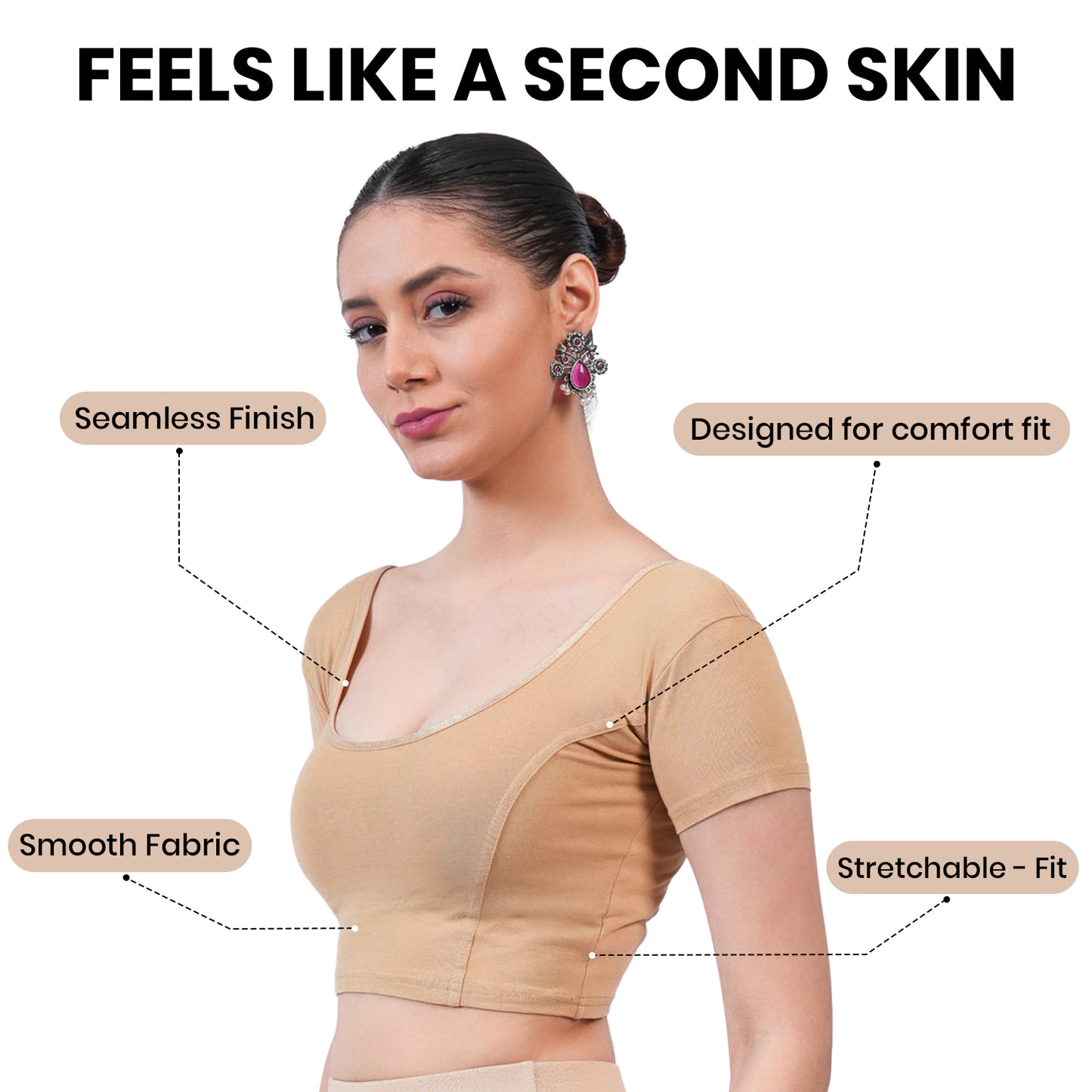 Vami Women's Cotton Stretchable Readymade Blouses - Beige