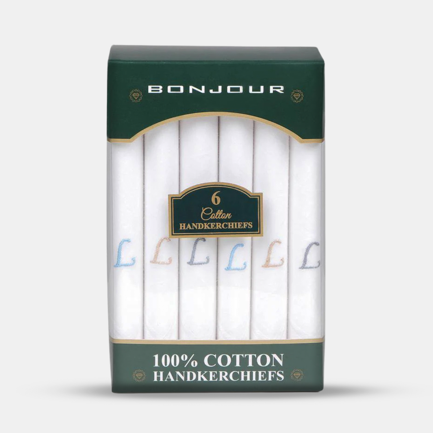 Men's White Cotton Handkerchief With Alphabetical Initial - Pack Of 6