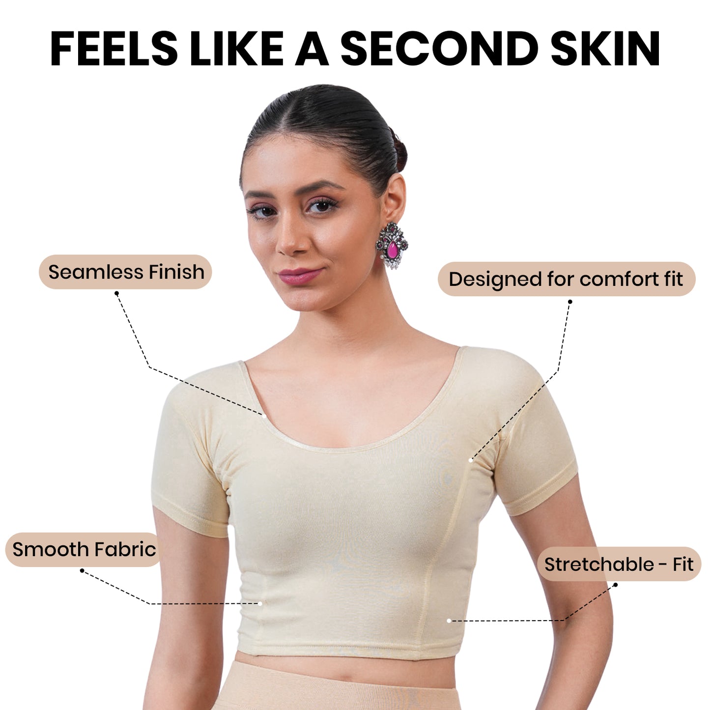 Vami Women's Cotton Stretchable Readymade Blouses - Butter Milk