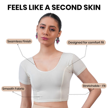Vami Women's Cotton Stretchable Readymade Blouses - Off White