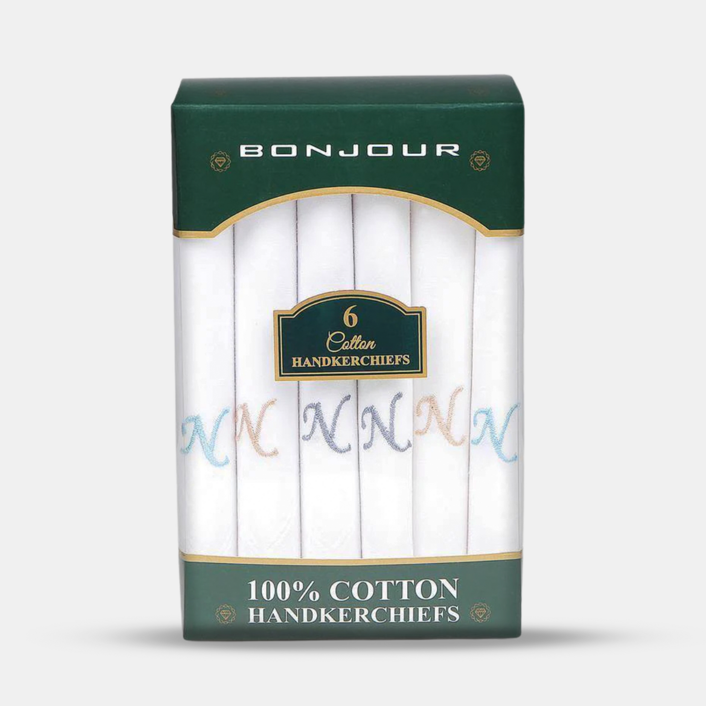 Men's White Cotton Handkerchief With Alphabetical Initial - Pack Of 6