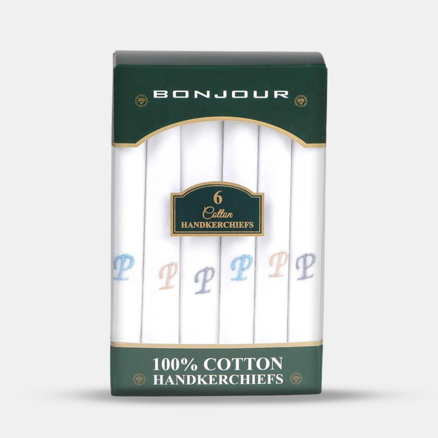 Men's White Cotton Handkerchief With Alphabetical Initial - Pack Of 6