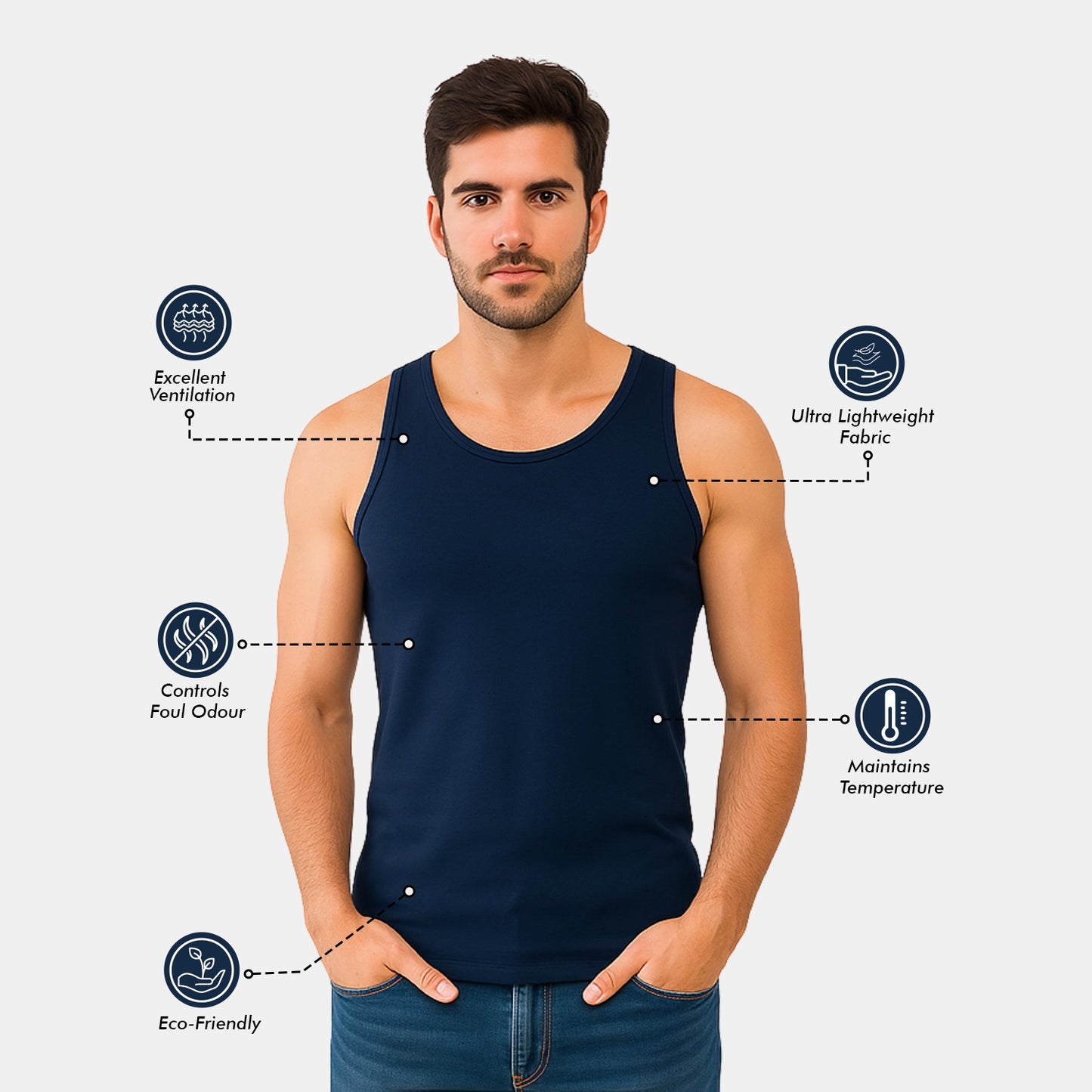 Bamboo Navy Vest for Men (Pack of 1)