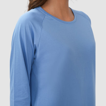 Women Round Neck Lounge Wear Printed Tee- Comfort Fit - Lt. Navy