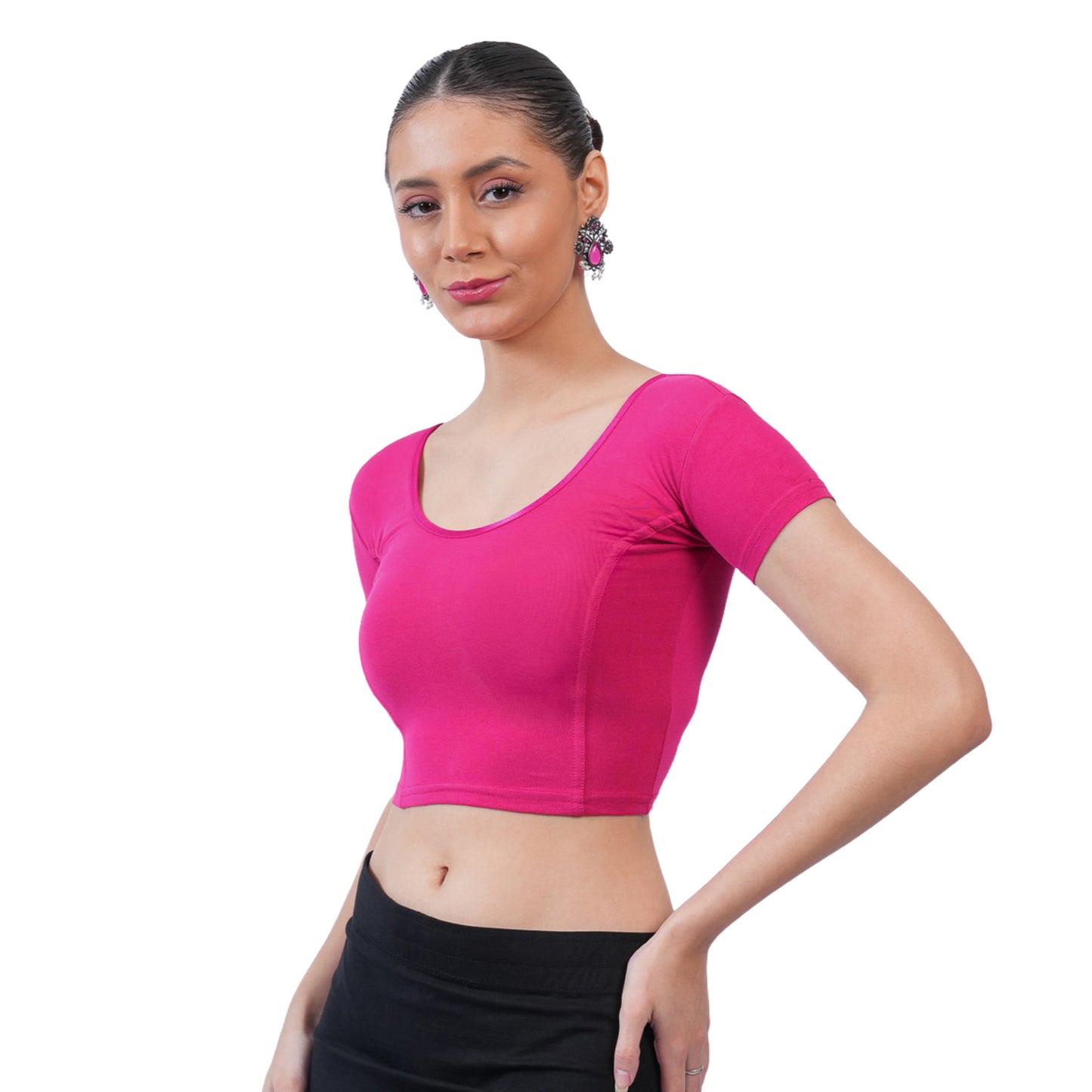 Vami Women's Cotton Stretchable Readymade Blouses - Fuchsia