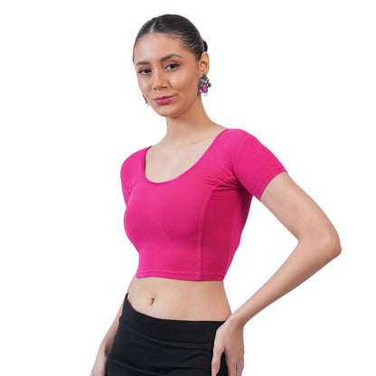 Vami Women's Cotton Stretchable Readymade Blouses - Fuchsia