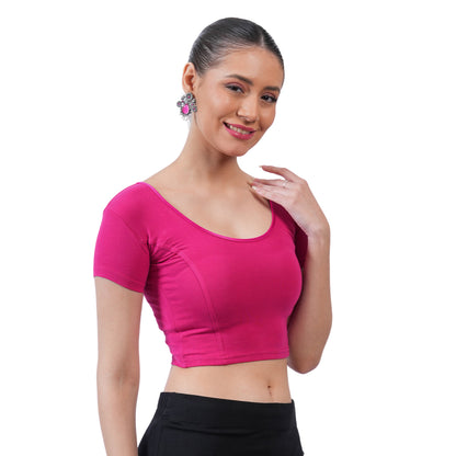 Vami Women's Cotton Stretchable Readymade Blouses - Fuchsia